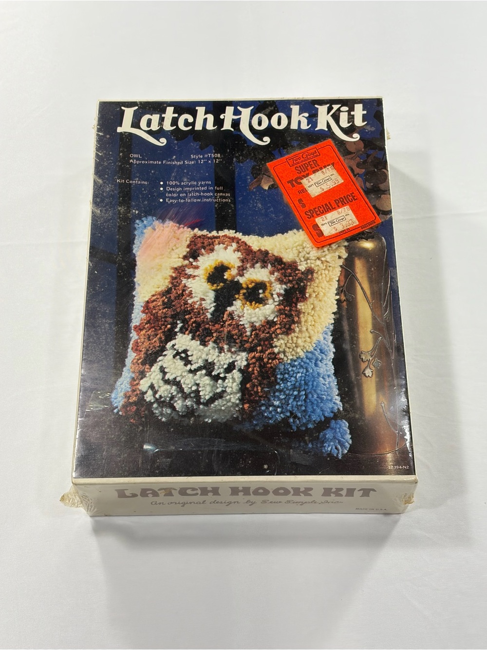 Vintage Owl Latch Hook Kit Brown Blue 12x12 Craft Cottagecore 1978